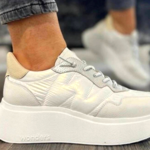 Wonders Shoes - Wonders Berlin Cyber Sneaker Slip On Light Women Platform White Leather 37